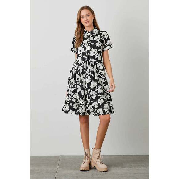 POPLIN PRINT MIDI TIERED SHIRT DRESS - Picture 12 of 12